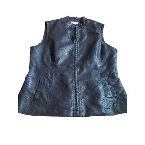 ERIN by ERIN LONDON Black Full Zip Vest Lightweight Pockets Large Rocker Biker